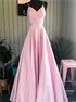 Spaghetti Long A Line Pink Satin Pleats Prom Dresses LBQ3566